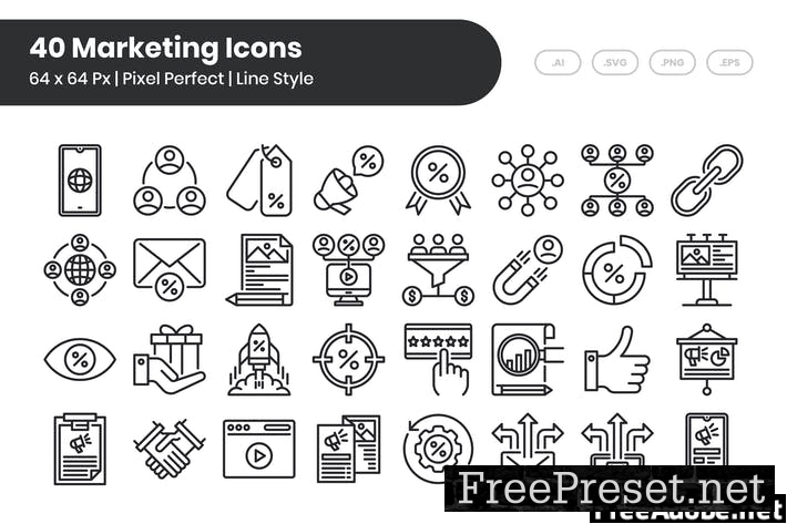 40 Marketing Icons Set - Line DCFUCKA