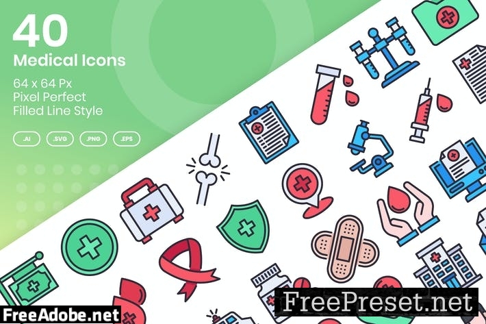 40 Medical Icons Set - Filled Line V7FCNPG