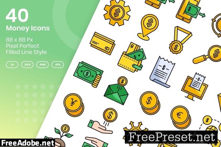 40 Money Icons Set - Filled Line FKZBMT4