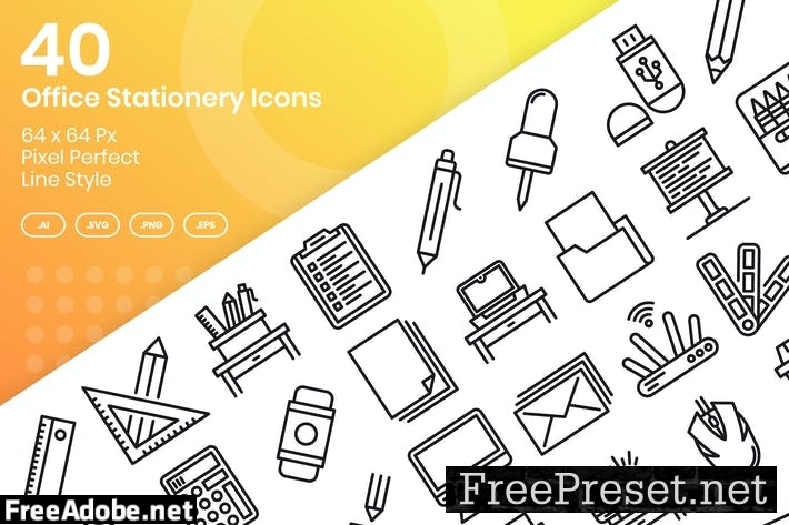 40 Office Stationery Icons Set - Line 2H7BDSS