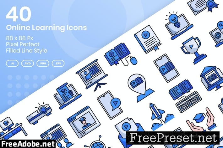 40 Online Learning Icons Set - Filled Line M4AEPNU