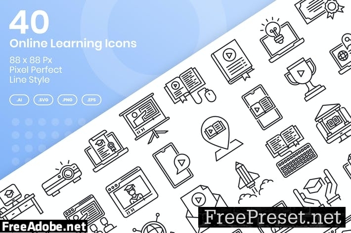 40 Online Learning Icons Set - Line YHYS7F2