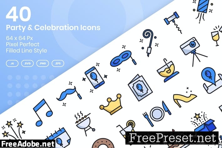 40 Party & Celebration Icons Set - Filled Line CRJYBFU