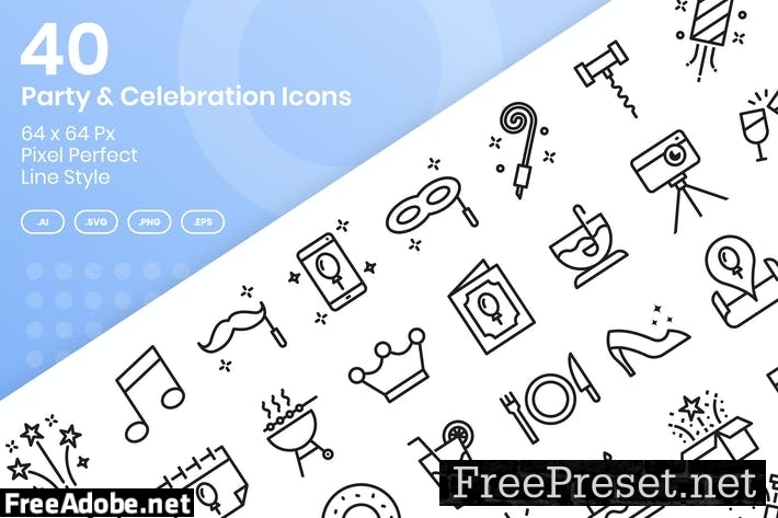 40 Party & Celebration Icons Set - Line FK2AFDU