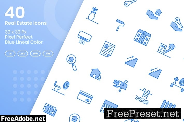 40 Real Estate Icons set - Blue Lineal Color 9SA9CXT