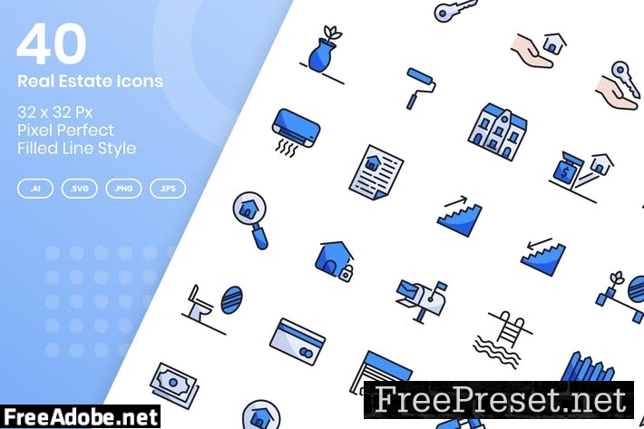 40 Real Estate Icons Set - Filled Line ZVS4A4G