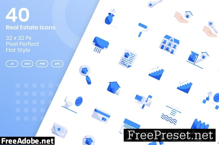 40 Real Estate Icons Set - Flat QKZ7LUL