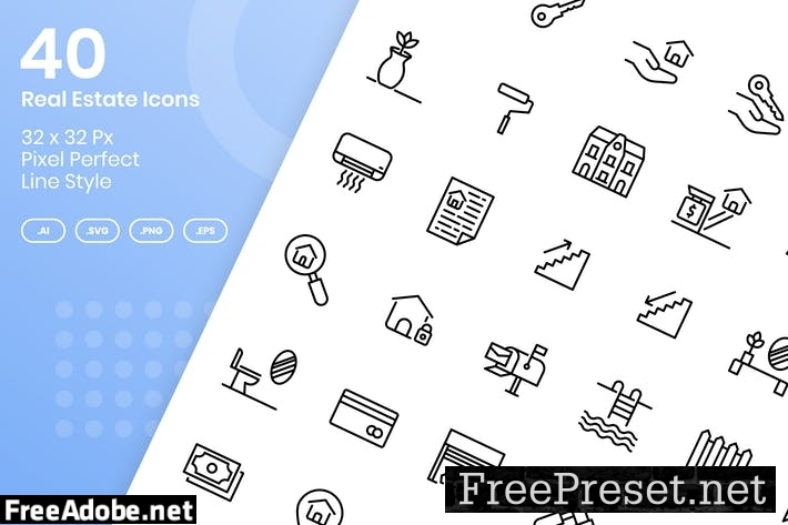 40 Real Estate Icons Set - Line 8XQZFZZ