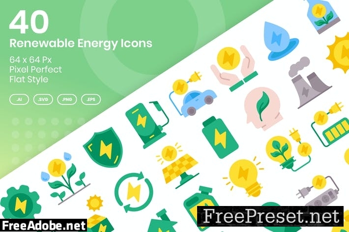 40 Renewable Enegy Icons Set - Flat YYWVXJT