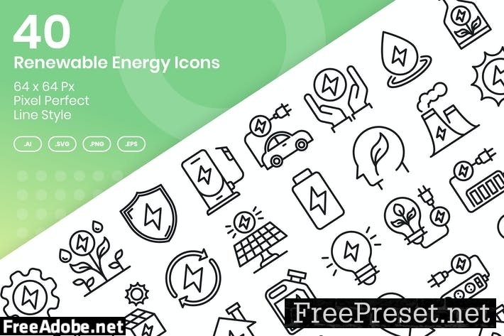 40 Renewable Enegy Icons Set - Line LFGADCC