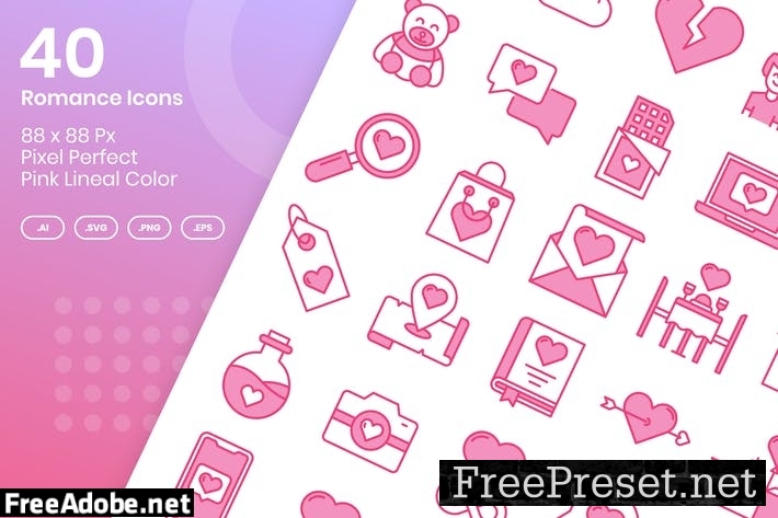 40 Romance Icons Set - Pink Lineal Color SM9Z5HW