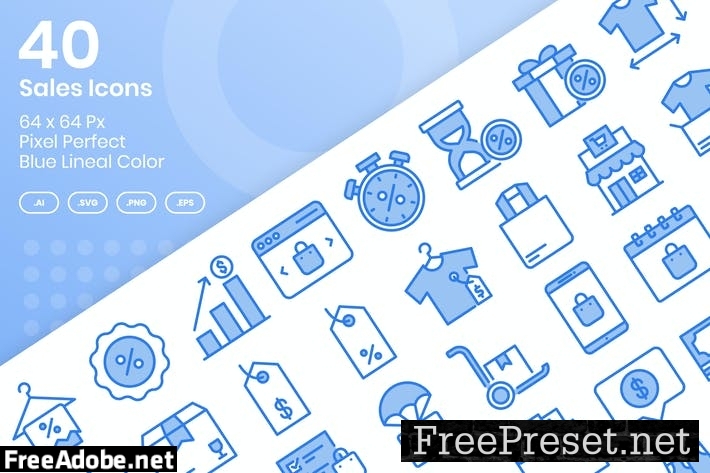 40 Sales Icons Set - Blue Lineal Color V6NBZJE