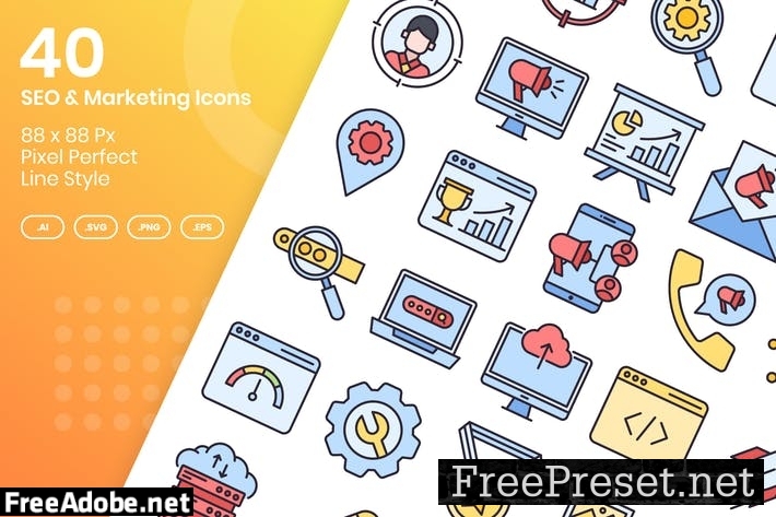 40 SEO & Marketing Icons Set - Filled Line TMD4RF5