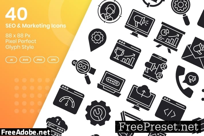 40 SEO & Marketing Icons Set - Glyph GKQJU9D