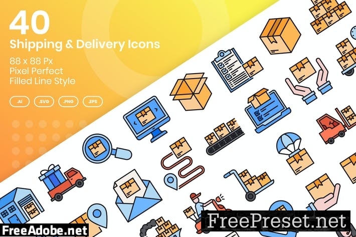 40 Shipping & Delivery Icons set - Filled Line D6YR2B9