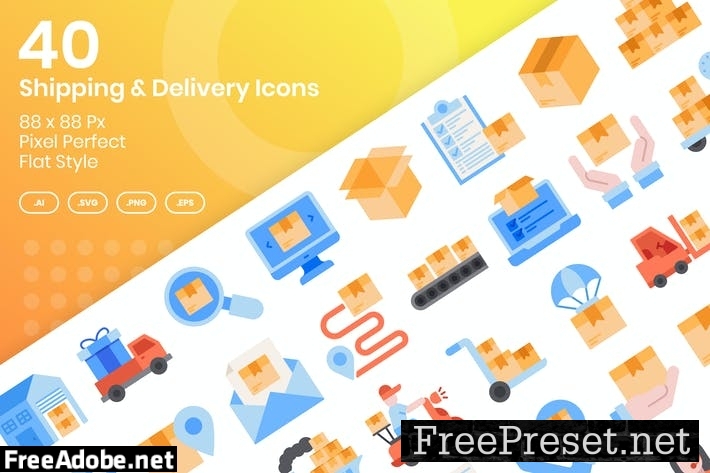 40 Shipping & Delivery Icons set - Flat QGZK75U