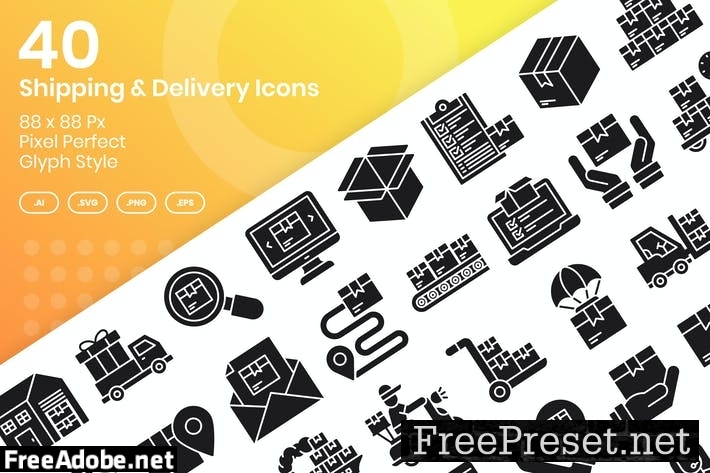 40 Shipping & Delivery Icons set - Glyph XETHM3U