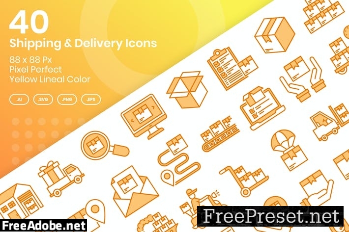 40 Shipping & Delivery Icons - Yellow Lineal Color FK7LPKK