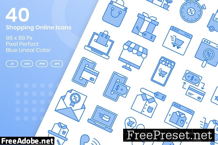 40 Shopping Online Icons Set - Blue Lineal Color ELYP7U5