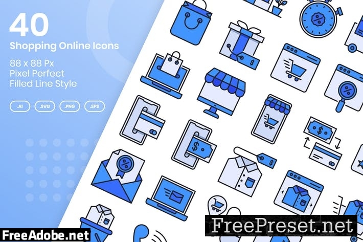 40 Shopping Online Icons Set - Filled Line GCBKX4N