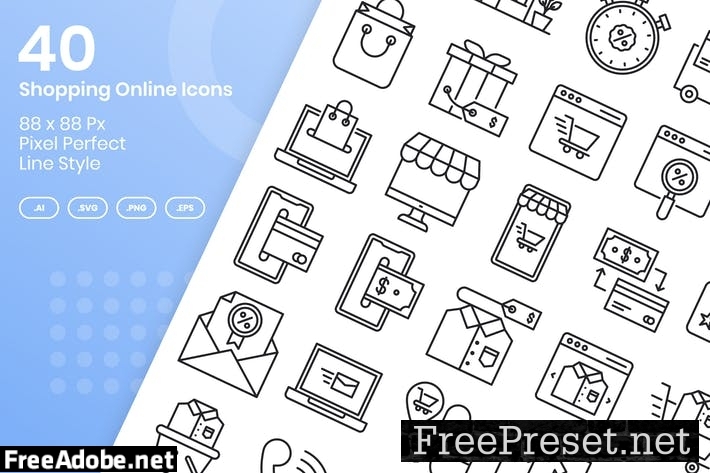 40 Shopping Online Icons Set - Line V2LU2KD