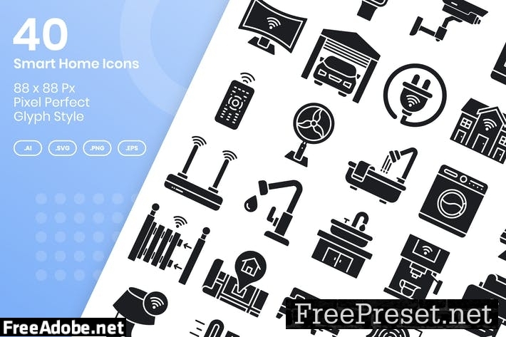 40 Smart Home Icons Set - Glyph M7BN6LM