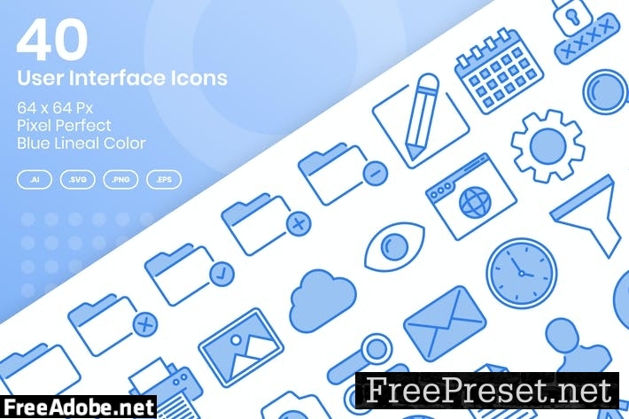 40 User Interface Icons Set - Blue Lineal Color ZX3DQVR