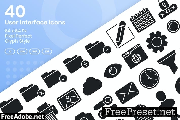 40 User Interface Icons Set - Glyph 8FQPALW