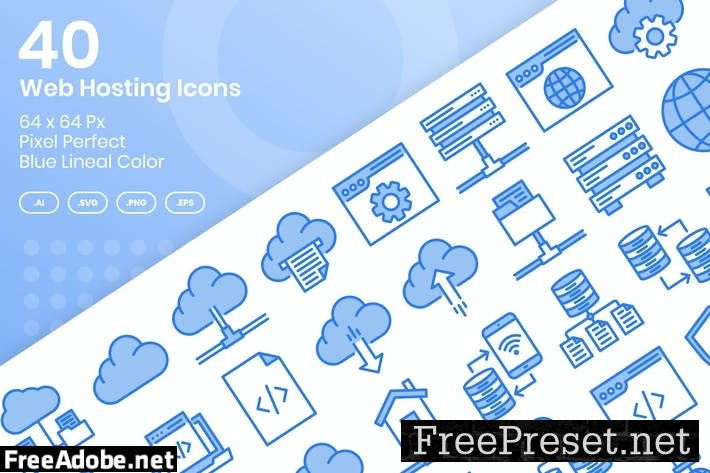 40 Web Hosting Icons Set - Blue Lineal Color UWYKCAP