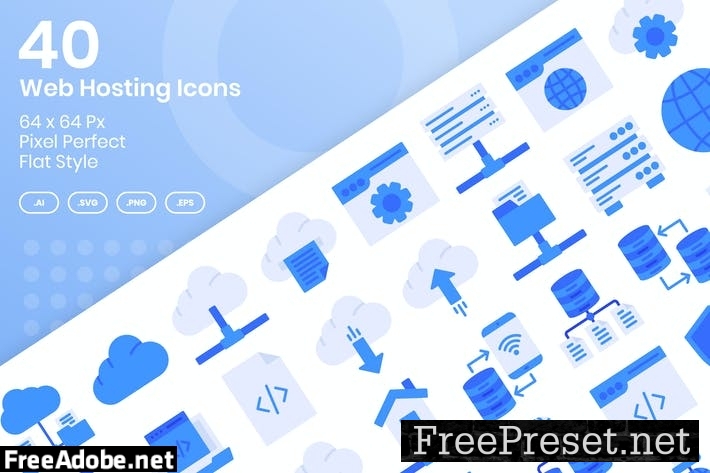 40 Web Hosting Icons Set - Flat MJ5R9FH