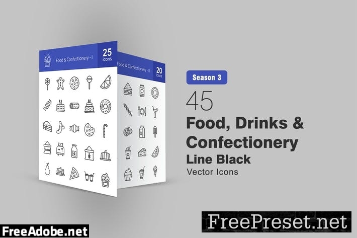 45 Food, Drinks & Confectionery Line Icons NGR939F