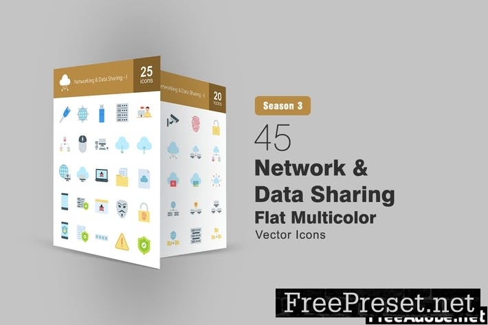 45 Network and Data Sharing Flat Icons 7232UGD