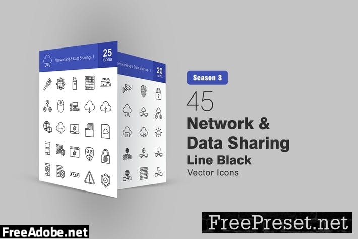 45 Network and Data Sharing Line Icons 37ERSGZ