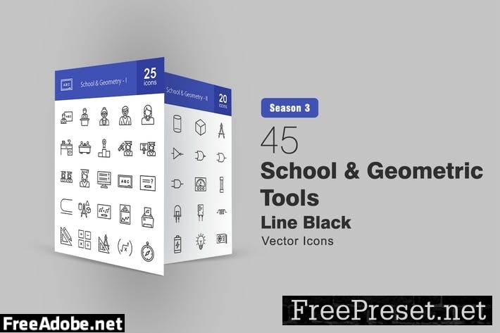 45 School and Geometric Tools Line Icons TZHJ8FY