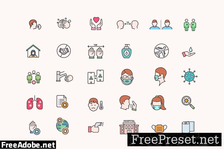 45 Social Distancing & Mask Icons