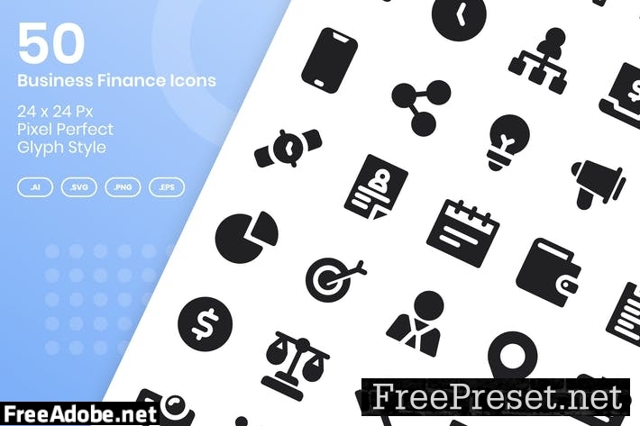 50 Business Finance Icons Set - Glyph L5WKMCC