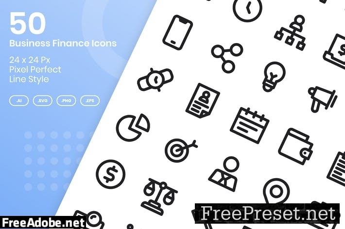 50 Business Finance Icons Set - Line TYUQ3NR