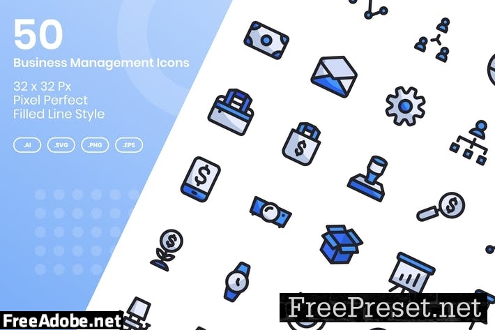 50 Business Management Icons Set - Filled Line 82U8SQY