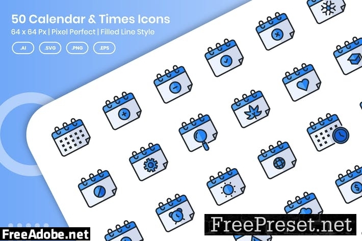 50 Calendar & Times Icons Set - Filled Line 6VP4DJJ