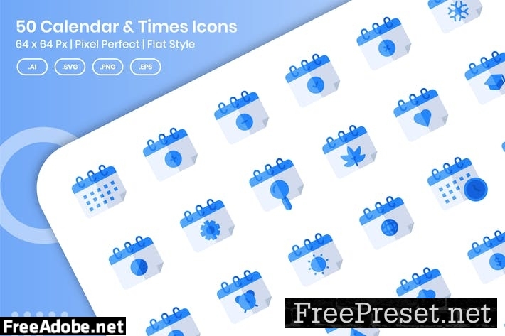 50 Calendar & Times Icons Set - Flat C7BXFZQ