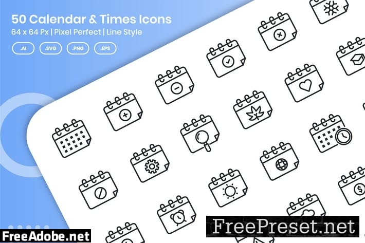 50 Calendar & Times Icons Set - Line WHYVRKX