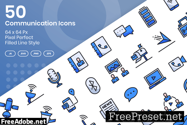 50 Communication Icons Set - Filled Line 67PKUD6