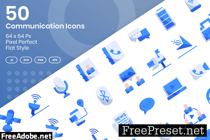 50 Communication Icons Set - Flat RJLQS5S