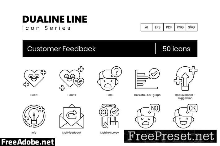 50 Customer Feedback Line Icons GHEF4RA