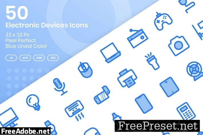 50 Electronic Devices Icons - Blue Lineal Color 23N4ZC2