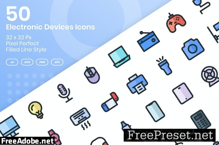 50 Electronic Devices Icons Set - Filled Line PT9ZV5J