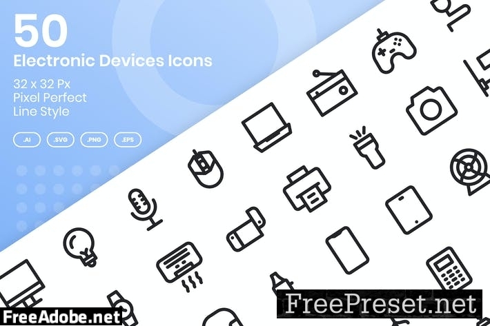 50 Electronic Devices Icons Set - Line B69VA92