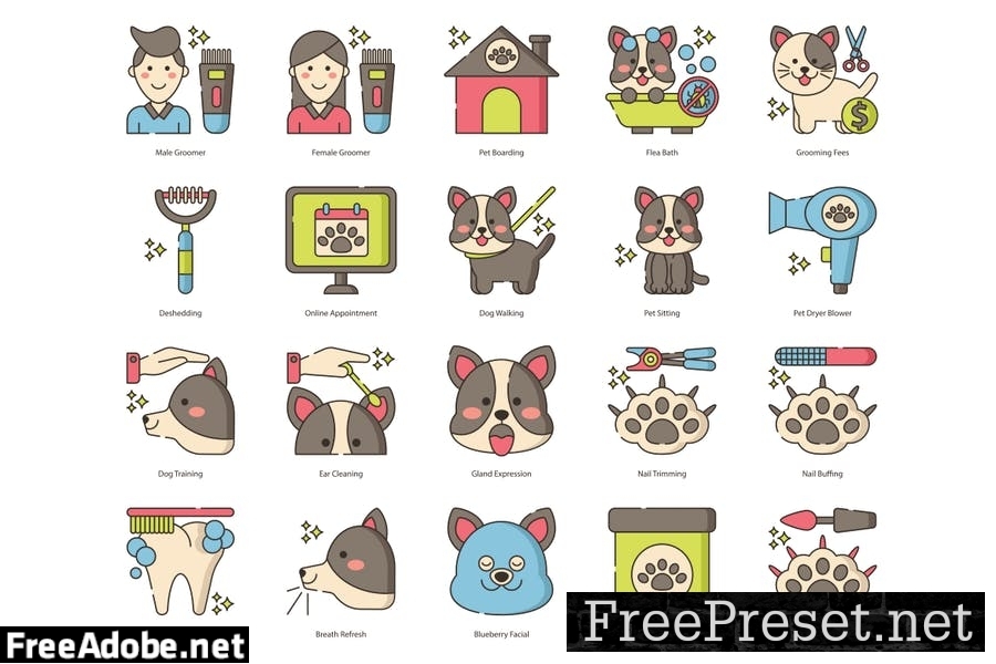 50 Pet Grooming Line Icons 529P8NE