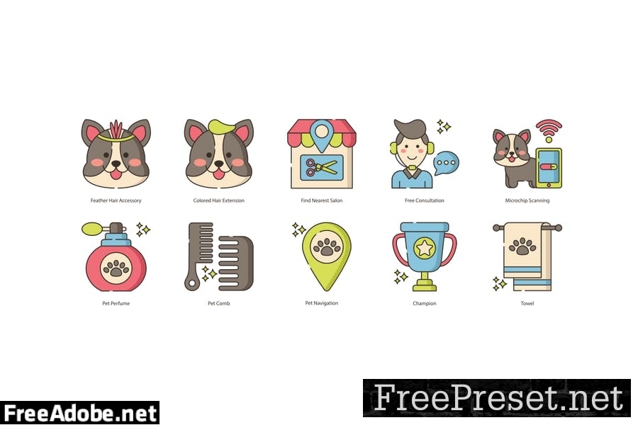 50 Pet Grooming Line Icons 529P8NE