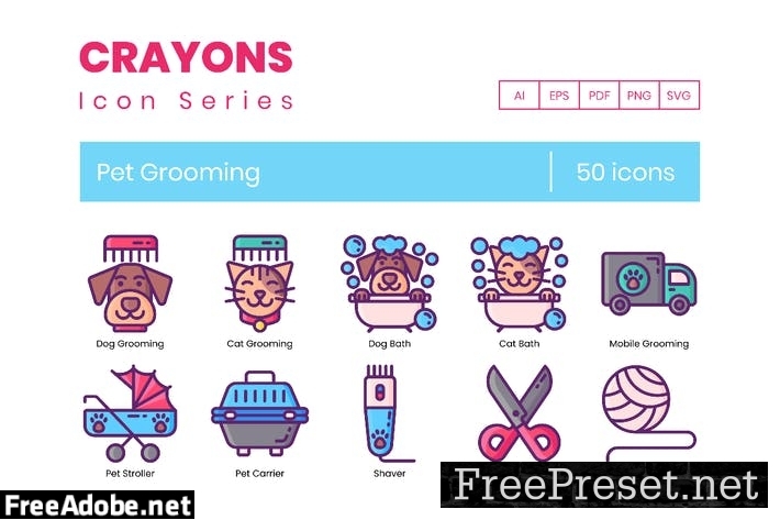 50 Pet Grooming Line Icons APUJX4E